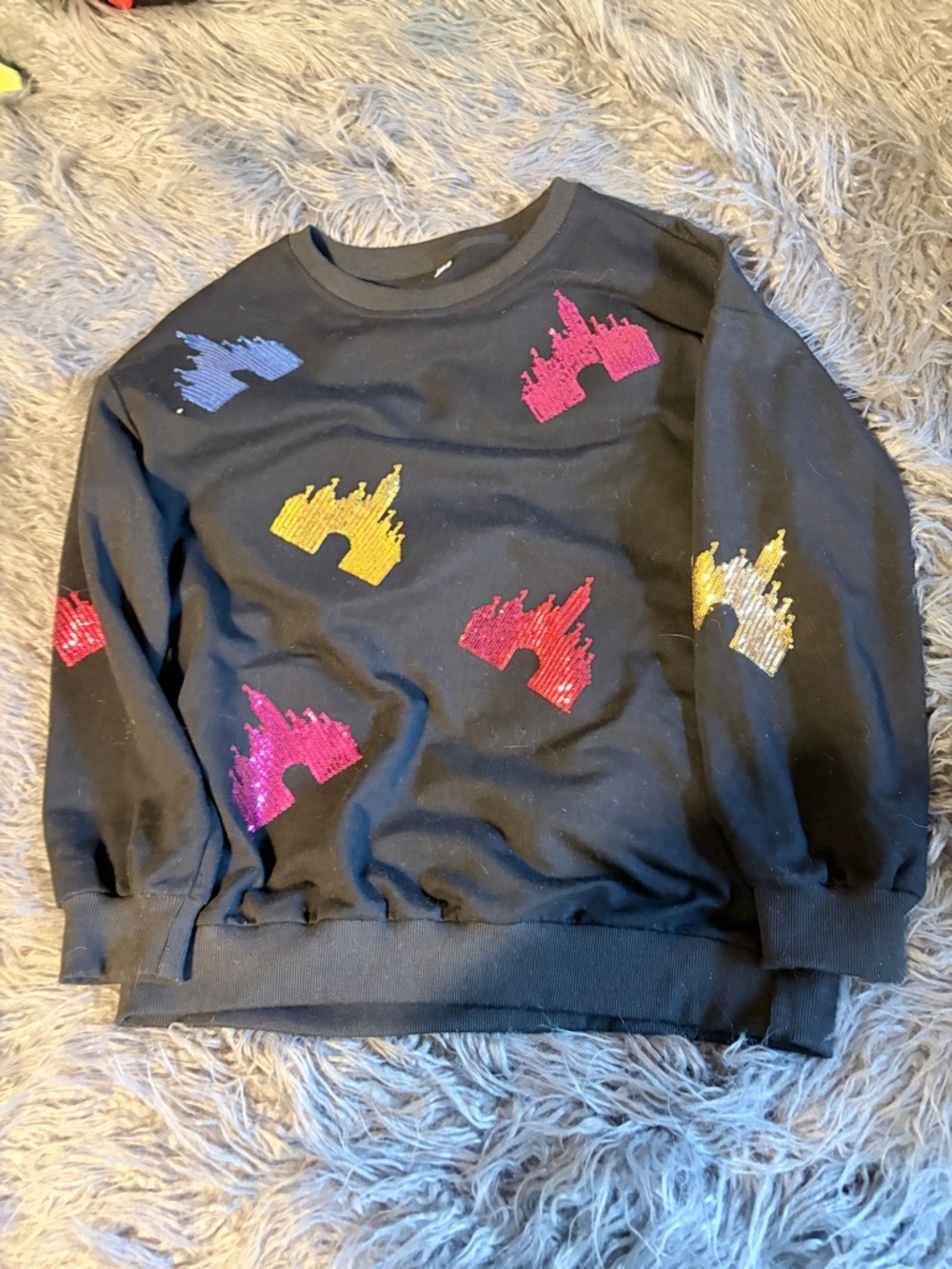 Black women’s Sequin Castle Sweatshirt - Multicolor Accents
